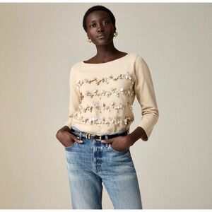 NWT J. Crew Mariner Jersey Long Sleeve T Shirt Floral Embellishment Light Khaki‎